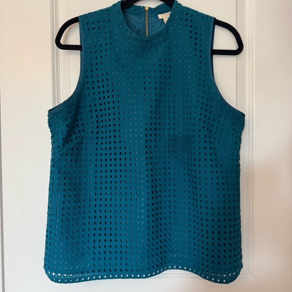 J. Crew Teal Sleeveless Eyelet Size 12 Top - Picture 1 of 7